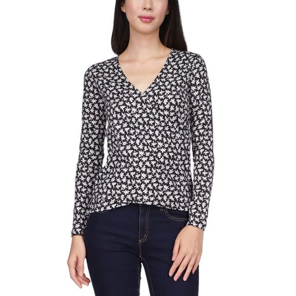 Michael Kors Printed Wrap-front Top In Black - S - Picture 1 of 3